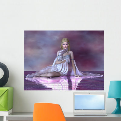 Fairy and Ice Dragon Wall Decal shown on a wall
