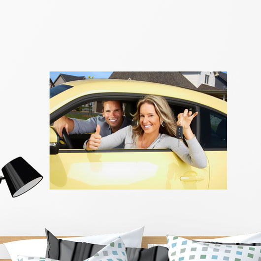 Woman Driving a New Car Wall Decal