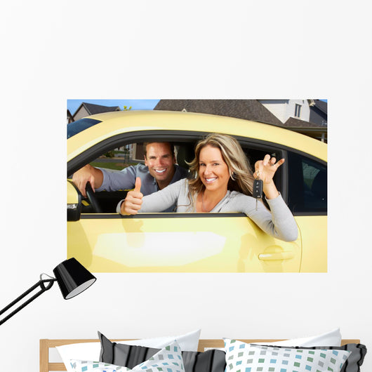 Woman Driving a New Car Wall Decal