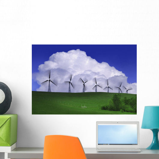 Wind Generators With Clouds In Background Wall Mural