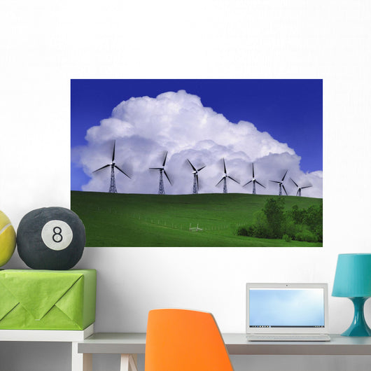 Wind Generators With Clouds In Background Wall Mural