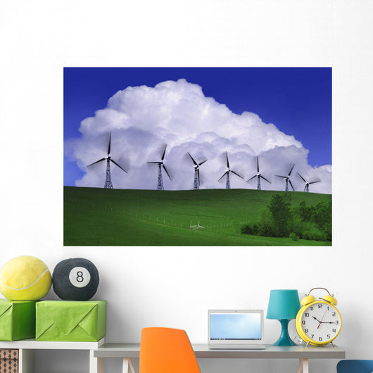 Wind Generators With Clouds In Background Wall Mural