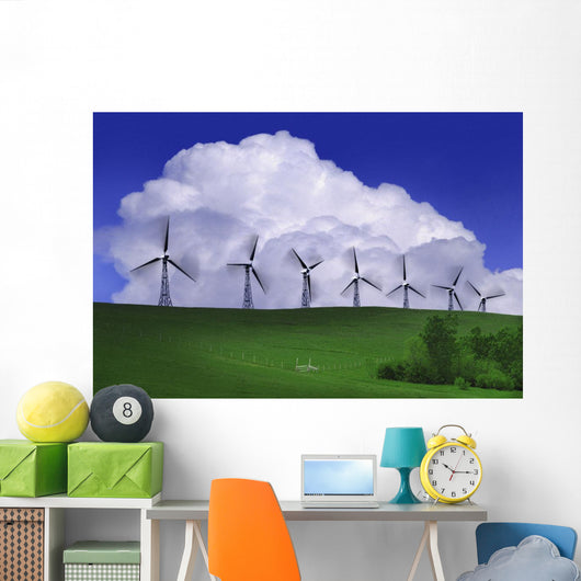 Wind Generators With Clouds In Background Wall Mural