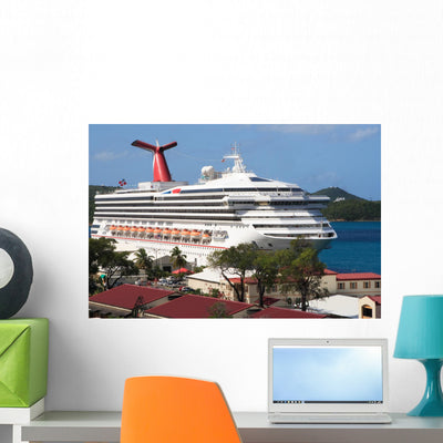 Caribbean Cruise Ship Wall Decal shown on a wall