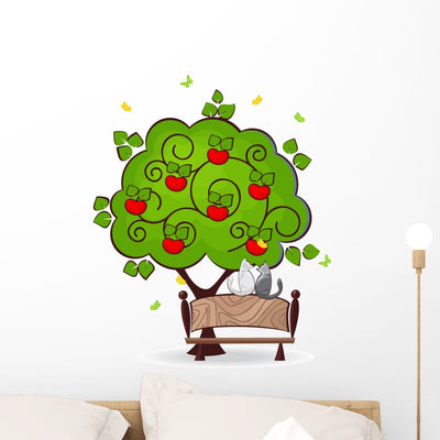 Cat Bench Wall Decal shown on a wall