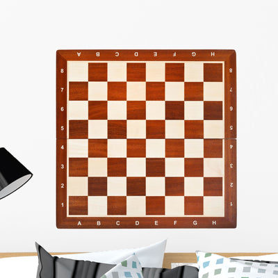 Wooden Chess Board Wall Decal shown on a wall