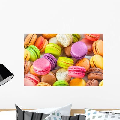 Traditional French Colorful Macarons Wall Decal shown on a wall