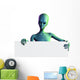 Alien with Blank Sign Wall Decal