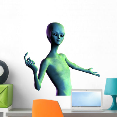 Alien Welcome Wall Decal shown on a wall