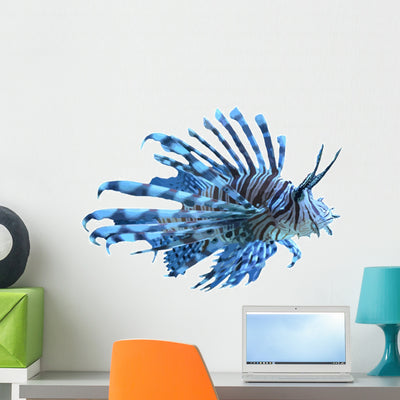 Blue Lionfish Wall Decal shown on a wall