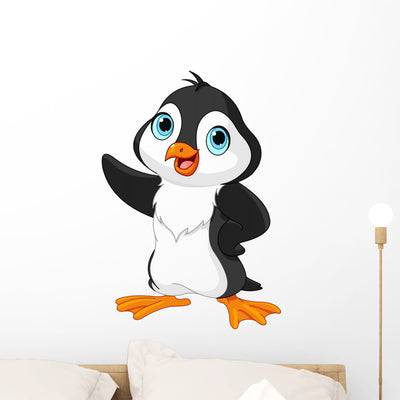 Cartoon Penguin Wall Decal shown on a wall