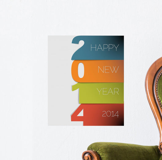 Colorful Happy New Year 2014 Wall Decal