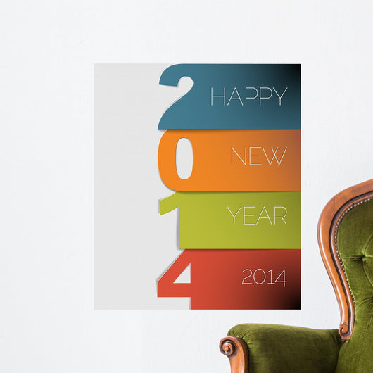 Colorful Happy New Year 2014 Wall Decal