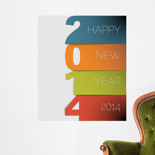 Colorful Happy New Year 2014 Wall Decal
