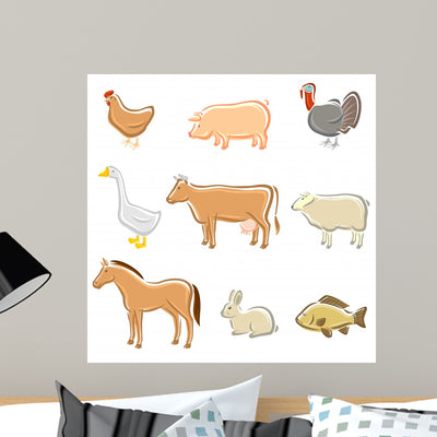 Farm Animals Set Vector Wall Decal shown on a wall