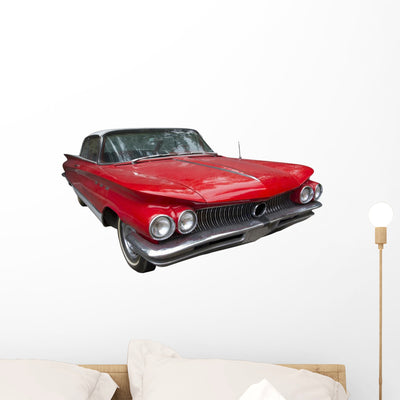 Elegant Classic Red Car Wall Decal shown on a wall