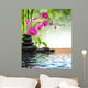 Purple Orchid, Bamboo, Black Stones Near Water Wall Decal