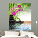 Purple Orchid, Bamboo, Black Stones Near Water Wall Decal