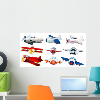 Different Plane Designs Wall Decal shown on a wall
