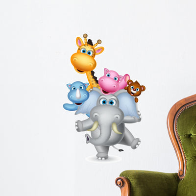 Cute Animals Cartoon Playing Wall Decal shown on a wall