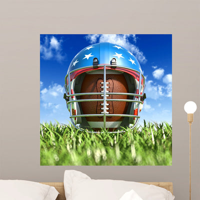 American Football Helmet over Wall Decal shown on a wall