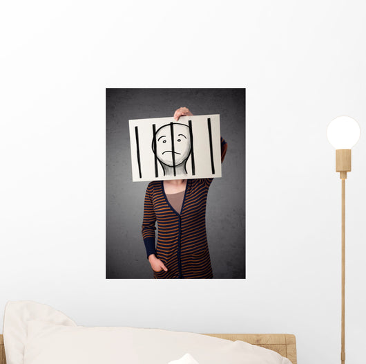 Woman Holding Paper with Wall Decal