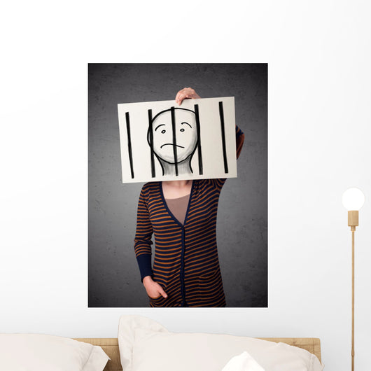 Woman Holding Paper with Wall Decal
