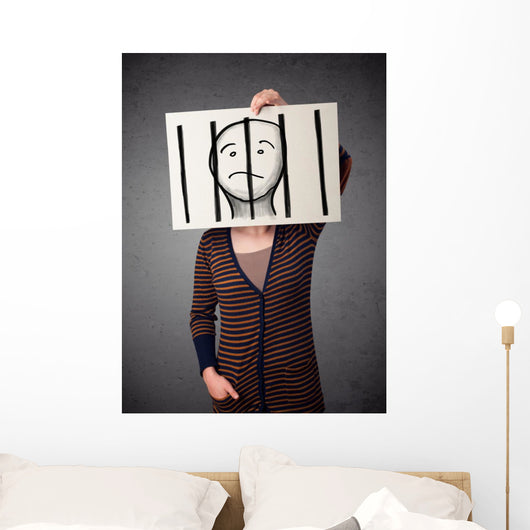 Woman Holding Paper with Wall Decal