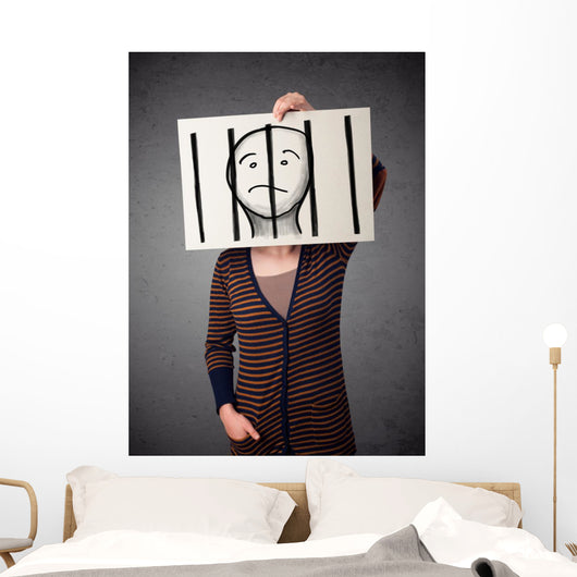 Woman Holding Paper with Wall Decal