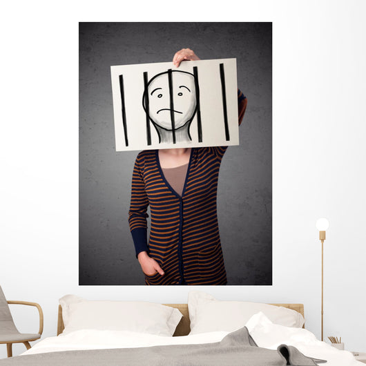 Woman Holding Paper with Wall Decal