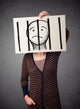 Woman Holding Paper with Wall Decal