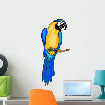 Parrot Illustration Wall Decal shown on a wall