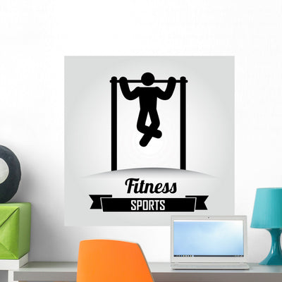 Chin-Ups Illustration Wall Decal shown on a wall