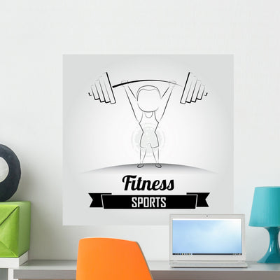 Deadlift Illustration Wall Decal shown on a wall