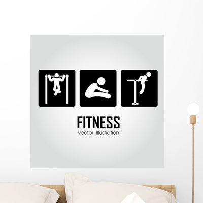 Fitness Icons Wall Decal shown on a wall