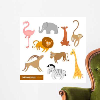Cute Animals Wall Decal shown on a wall
