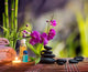 Purple Orchid, Bamboo, Black Stones on Table Wall Decal