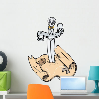 Parchment Treasure Map with Wall Decal shown on a wall