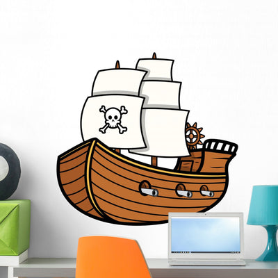 Pirate Ship Vector Wall Decal shown on a wall