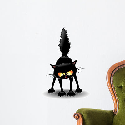 Funny Fierce Black Cat Wall Decal shown on a wall