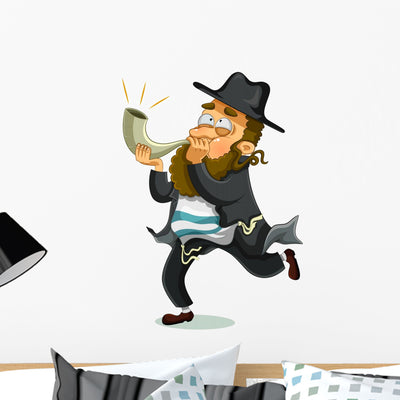 Orthodox Jewish Man Shofar Wall Decal shown on a wall