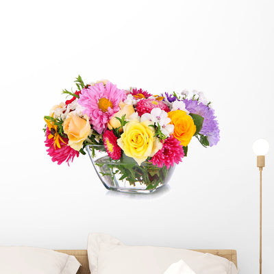 Beautiful Bouquet Bright Flowers Wall Decal shown on a wall