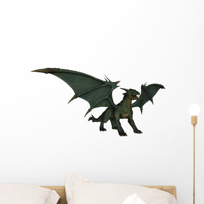 Big Green Dragon Wall Decal shown on a wall