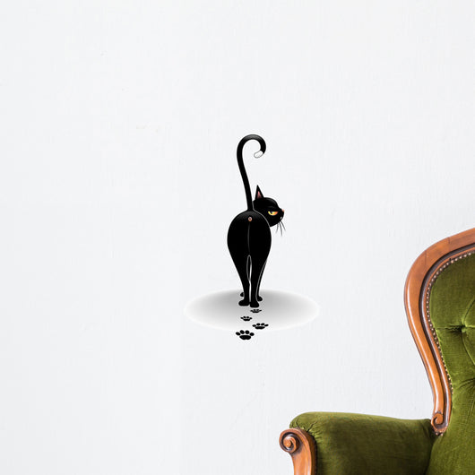 Disdainful Black Cat Cartoon Wall Decal