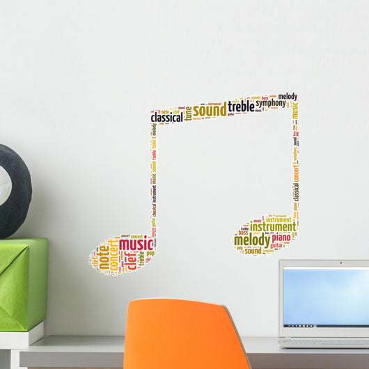 Yellow Eighth Note Music Symbol Word Art Wall Decal
