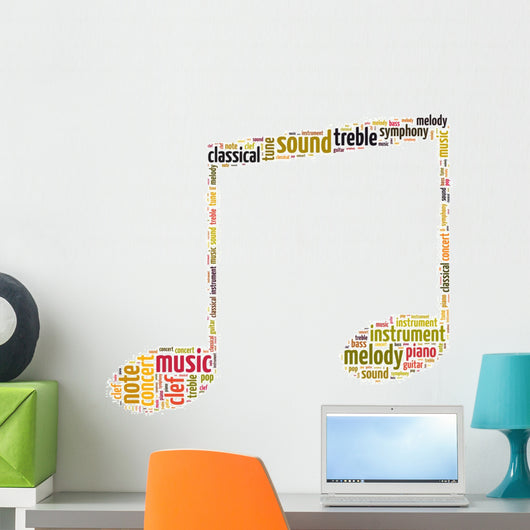 Yellow Eighth Note Music Symbol Word Art Wall Decal