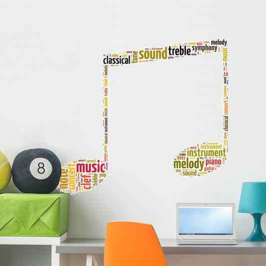 Yellow Eighth Note Music Symbol Word Art Wall Decal