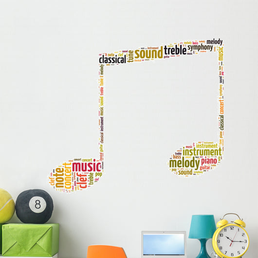 Yellow Eighth Note Music Symbol Word Art Wall Decal