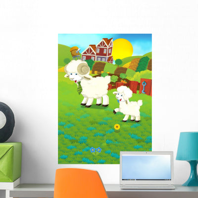 Cartoon Sheep Wall Decal shown on a wall