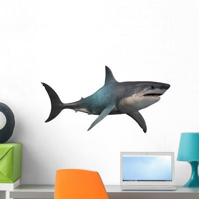 Megalodon White Wall Decal shown on a wall